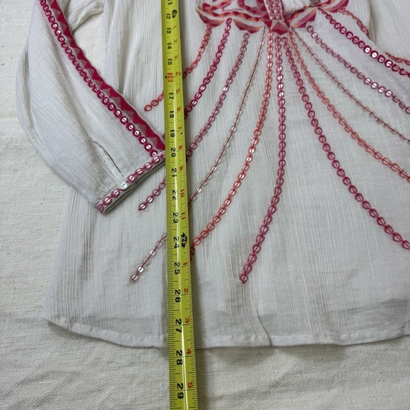Sundance Embroidered White Boho Top Size M Cottage Cotton Flowy Sparkle Festival - Picture 4 of 8